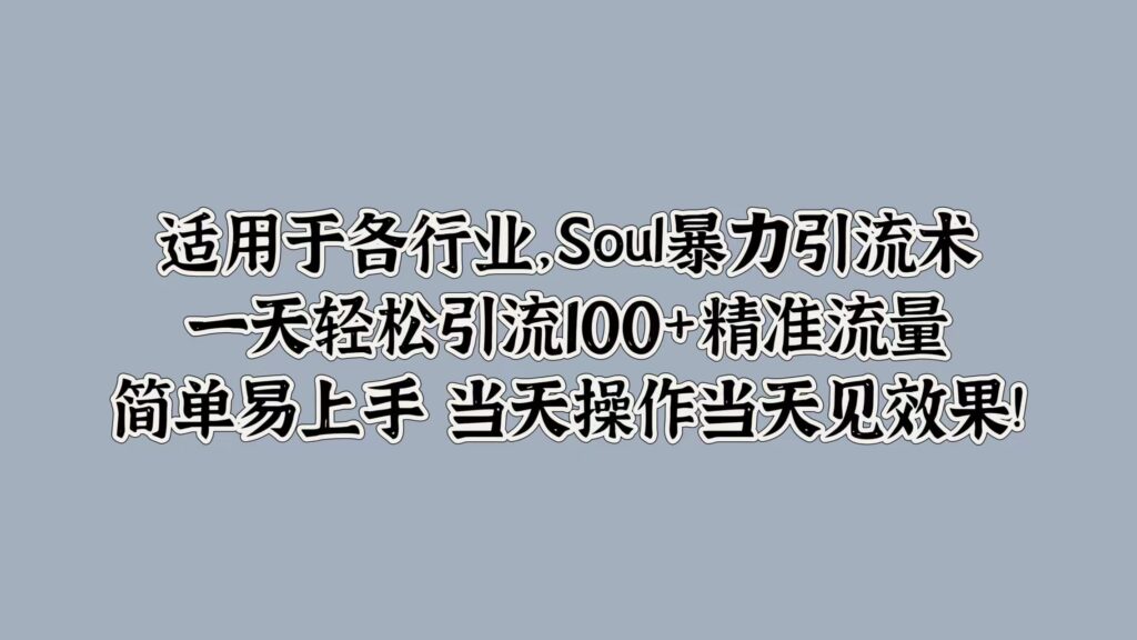 Soul暴力引流术，一天轻松引流100+精准流量，简单易上手 当天操作当天见效果-资源妙妙屋