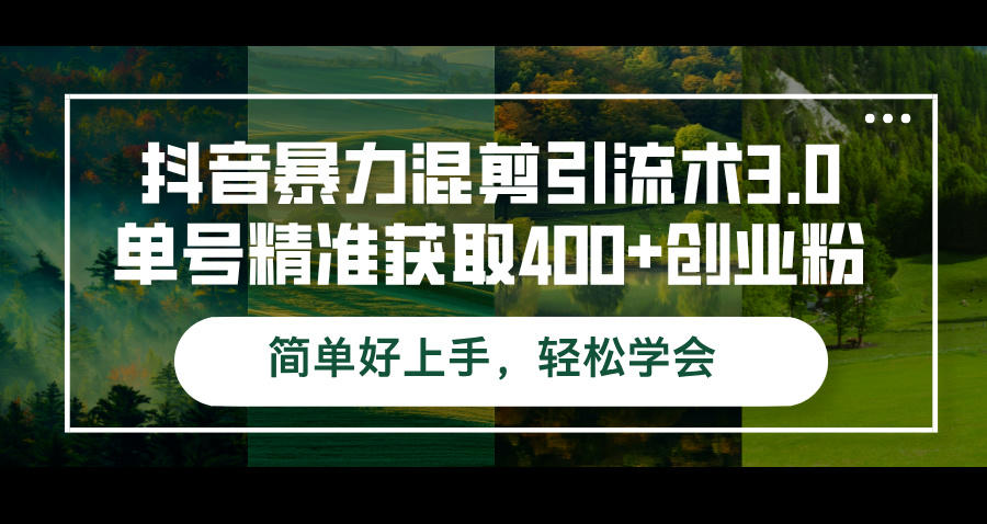 抖音暴力混剪引流术3.0单号精准获取400+创业粉简单好上手，轻松学会-资源妙妙屋