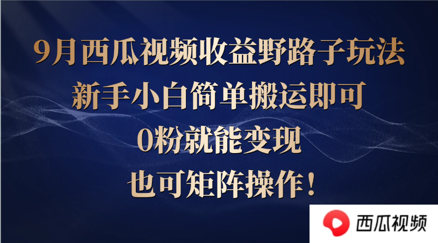 西瓜视频收益野路子玩法，新手小白简单搬运即可，0粉就能变现-资源妙妙屋