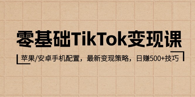 零基础TikTok变现课：苹果/安卓手机配置，最新变现策略，日赚500+技巧-资源妙妙屋