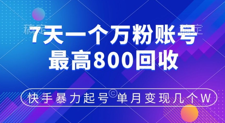 快手暴力起号，7天涨万粉，小白当天起号，多种变现方式，单月变现几个-资源妙妙屋