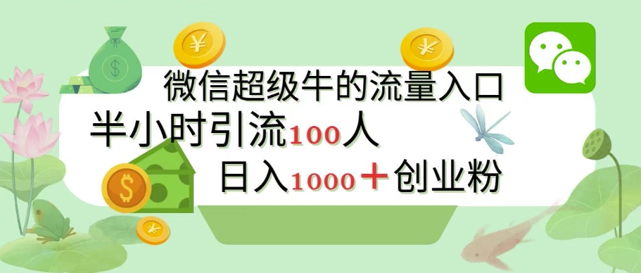 新的引流变现阵地，微信超级牛的流量入口，半小时引流100人，日入1000+创业粉-资源妙妙屋