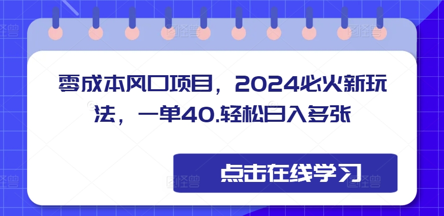 零成本风口项目，2024必火新玩法，一单40，轻松日入多张-资源妙妙屋