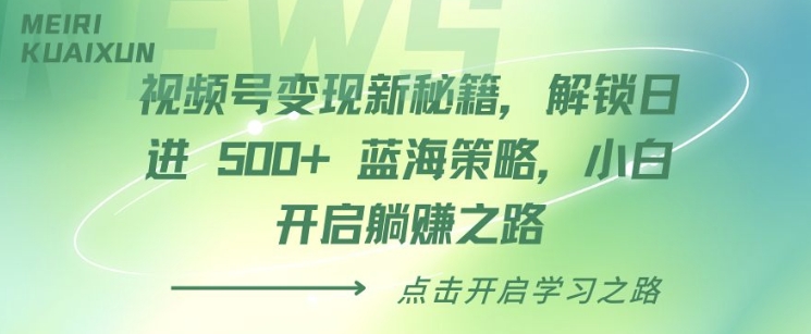 视频号变现新秘籍，解锁日进 5张 蓝海策略，小白开启躺Z之路-资源妙妙屋