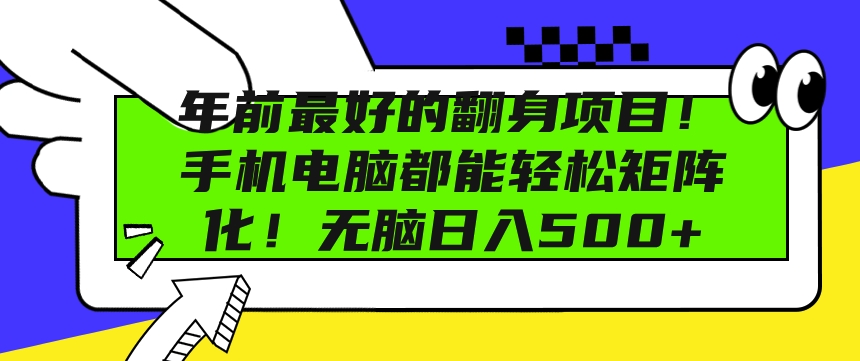 年前最好的翻身项目，手机电脑都能轻松矩阵化，无脑日入多张-资源妙妙屋