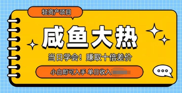 咸鱼大热轻资产类项目，当日学会，赚取十倍差价，小白即可入手-资源妙妙屋