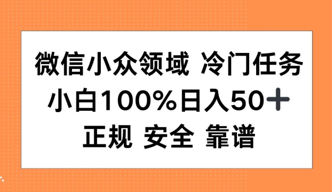 微信小众领域冷门特定任务，小白100%日入50+，正规安全靠谱-资源妙妙屋