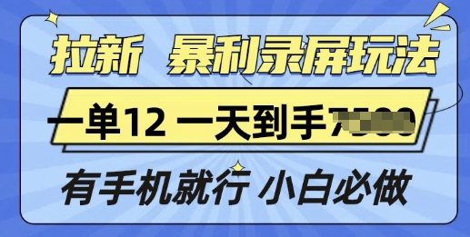 拉新暴利录屏玩法，一单12块，有手机就行，小白必做-资源妙妙屋